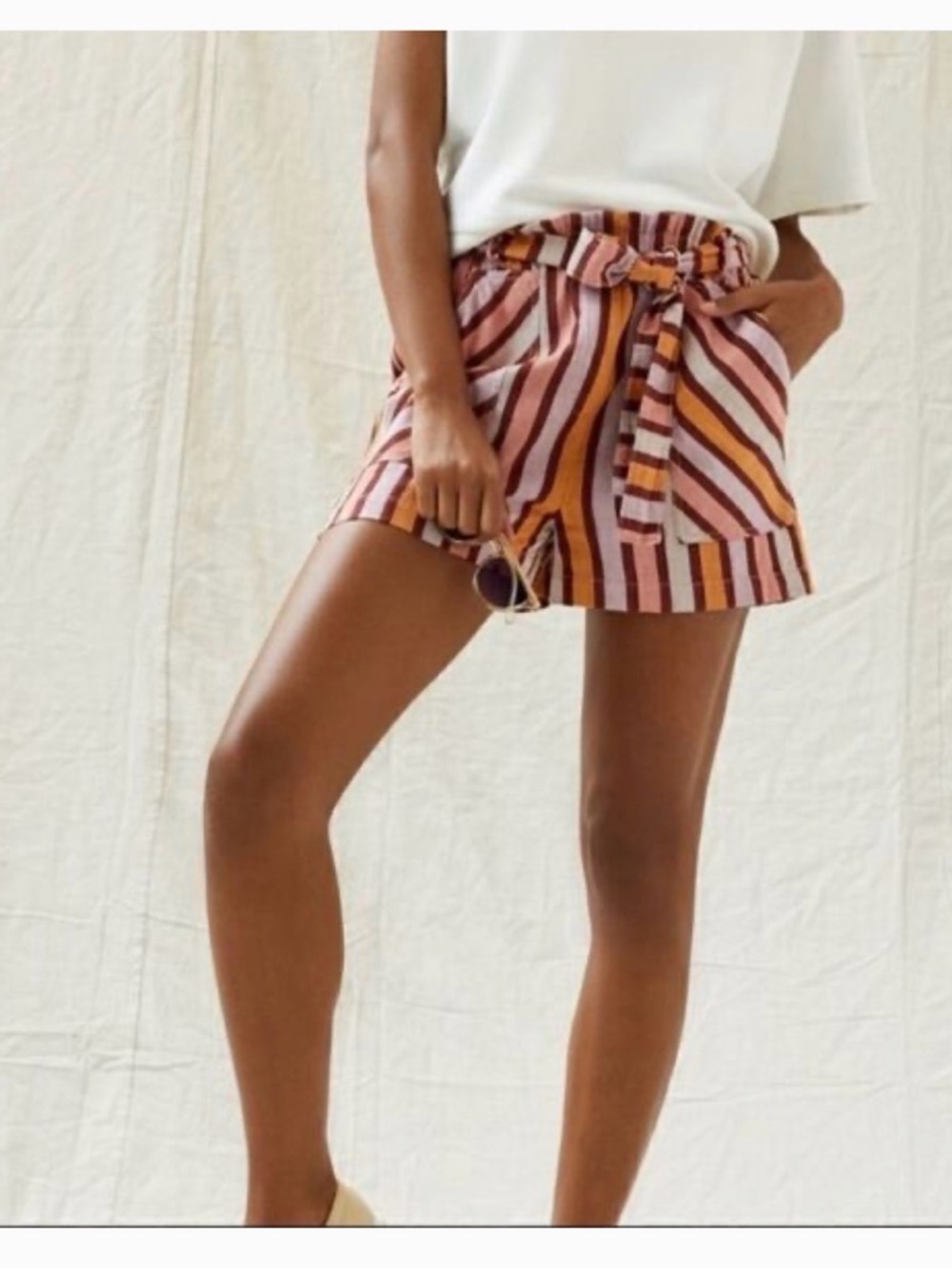 Anthropologie Belted Stripe Shorts